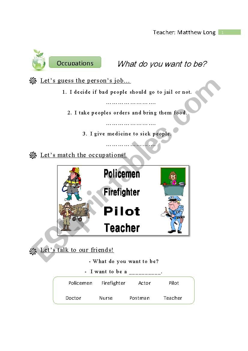 Jobs / Occupations worksheet worksheet