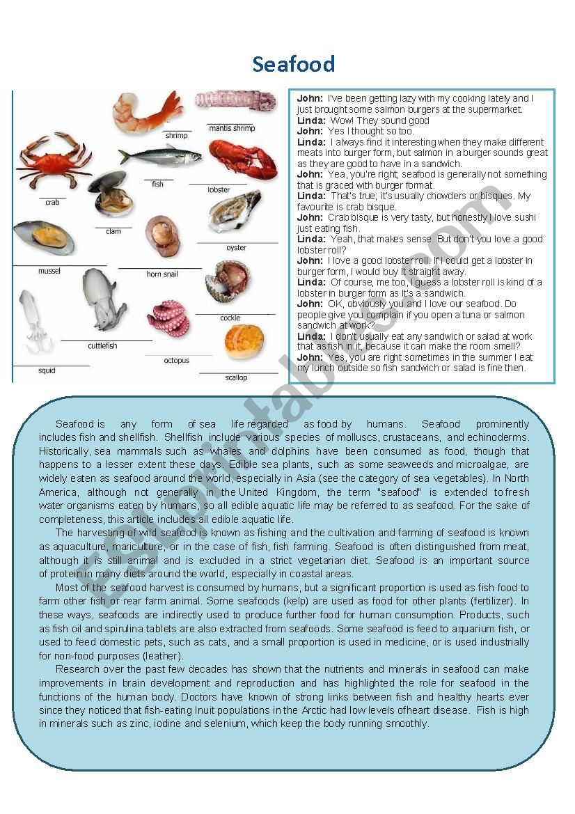 Seafood worksheet