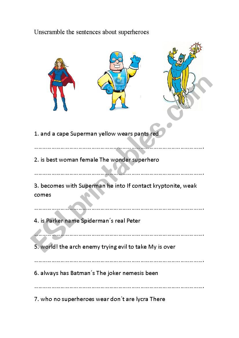 Superhero worksheet