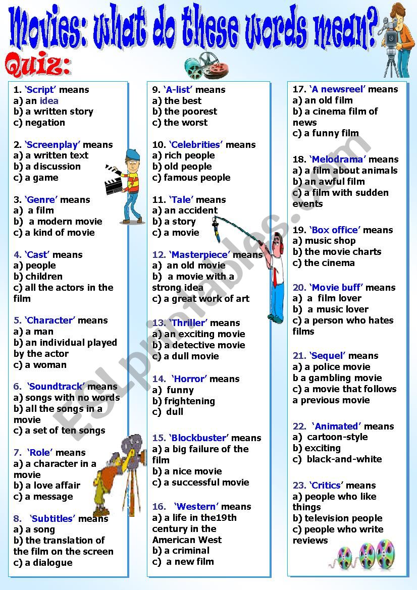 Movies:what do these words mean? Quiz: