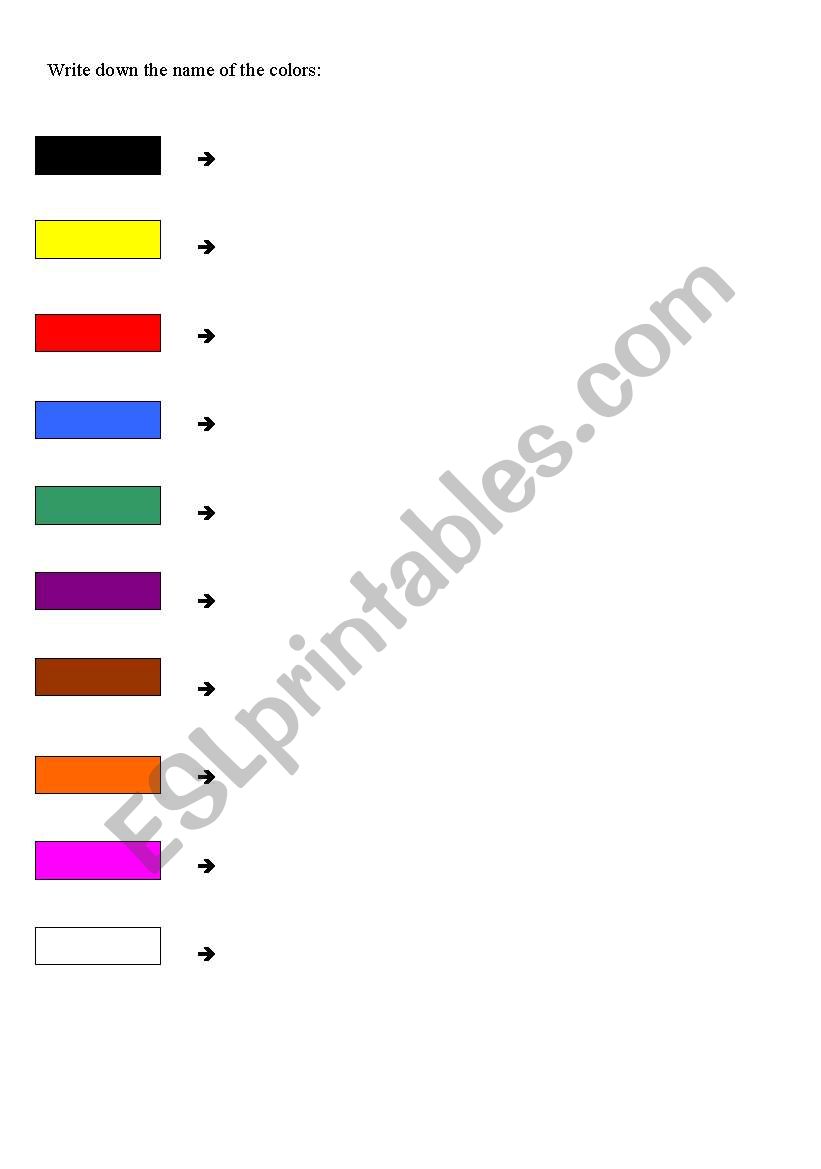 Names of the Colors worksheet