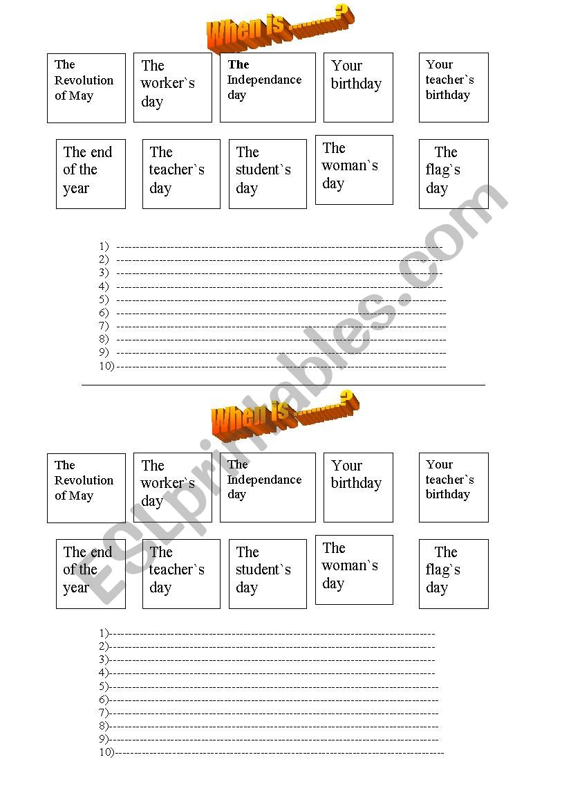 Dates worksheet