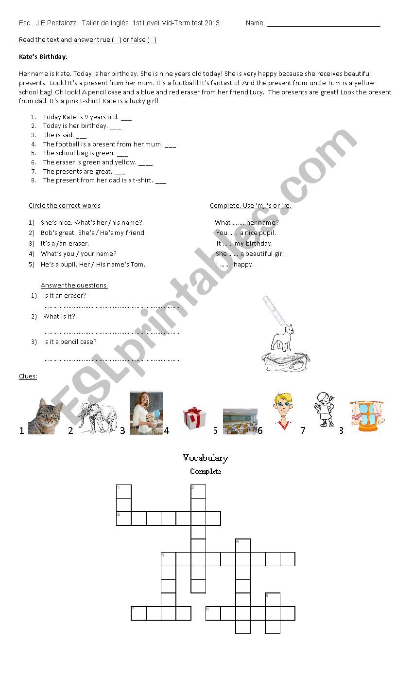 Reading comprehension worksheet