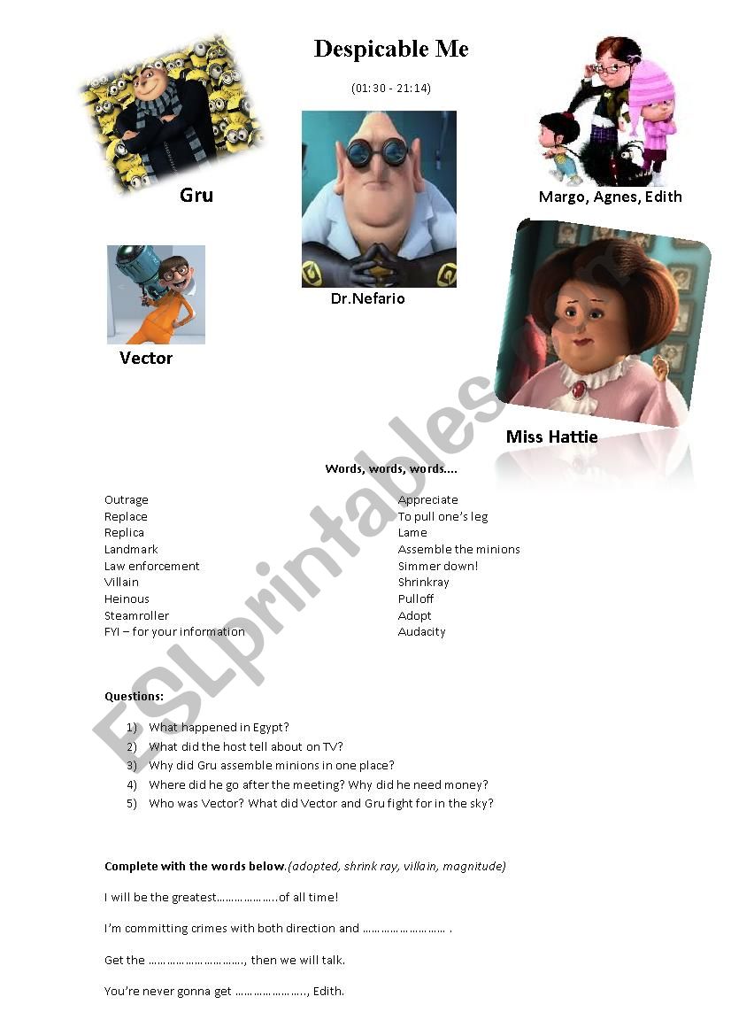 Despicable me (Part 1) worksheet