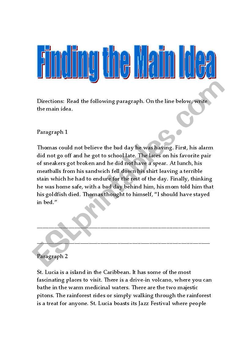 Finding The Main Idea worksheet