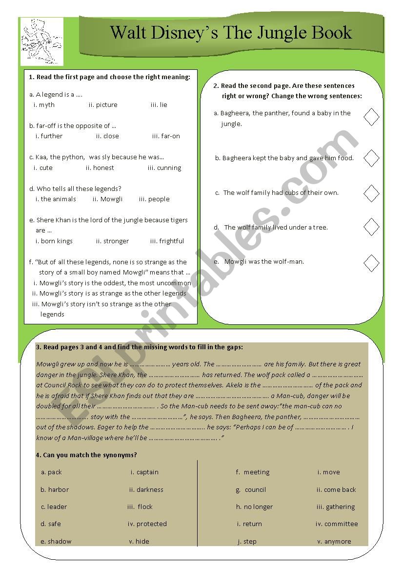 The Jungle book, Walt Disney worksheet