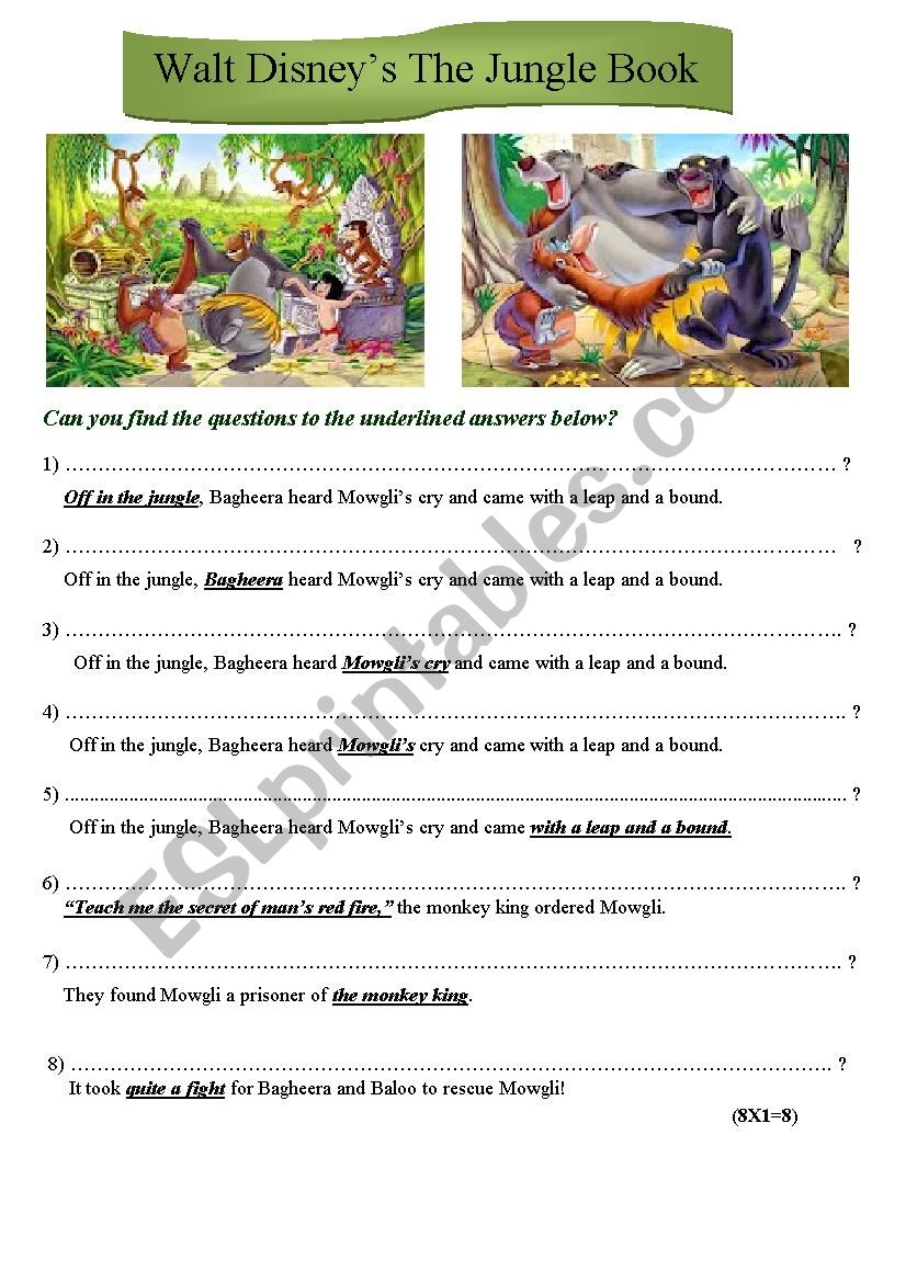 The Jungle book, Walt Disney worksheet