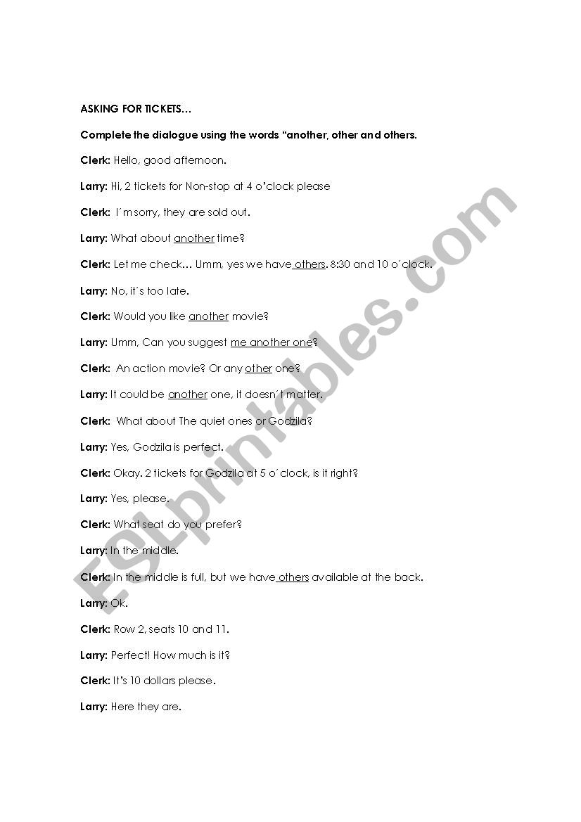 Asking for tikets worksheet