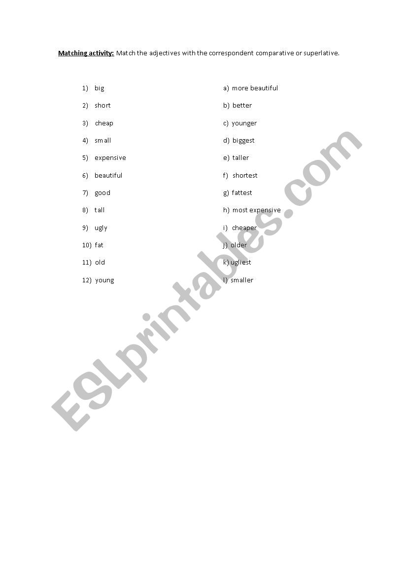 Comparatives and Superlatives worksheet