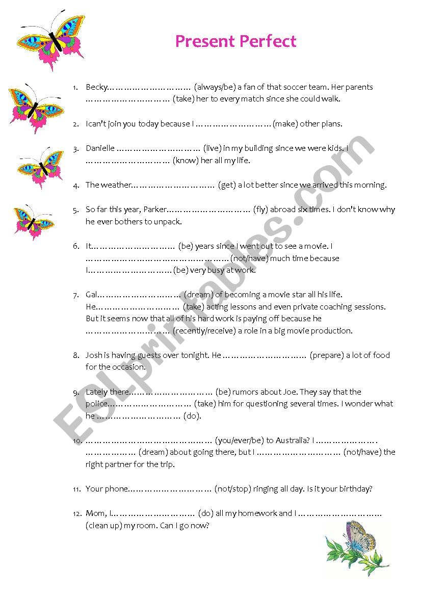 Present Perfect (Simple) worksheet