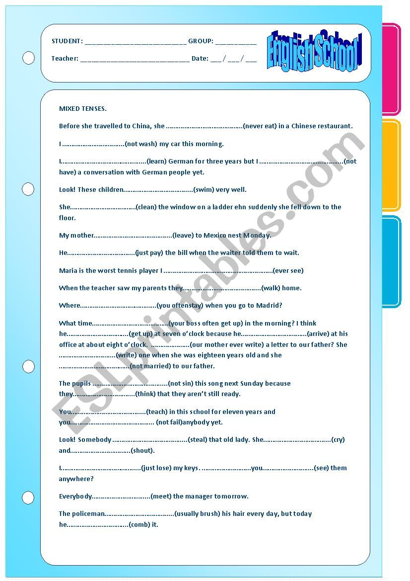 mixed tenses. worksheet