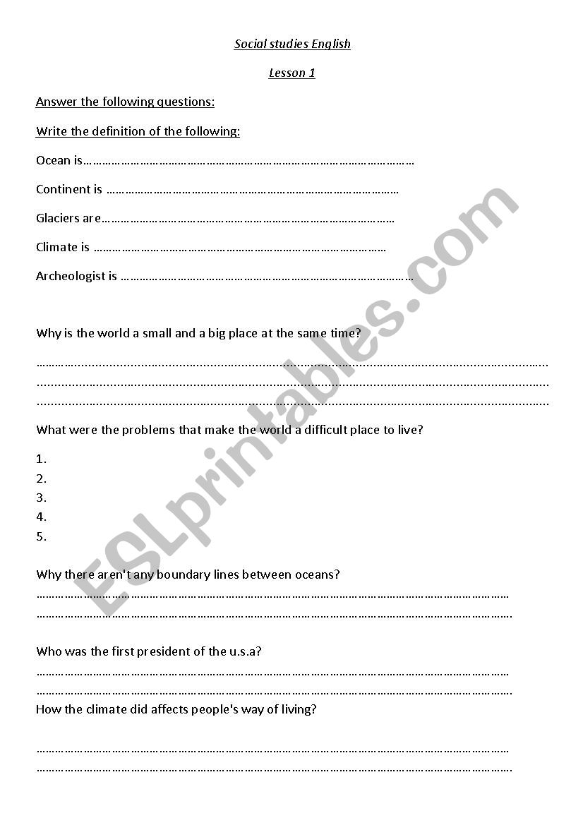 social studies worksheet