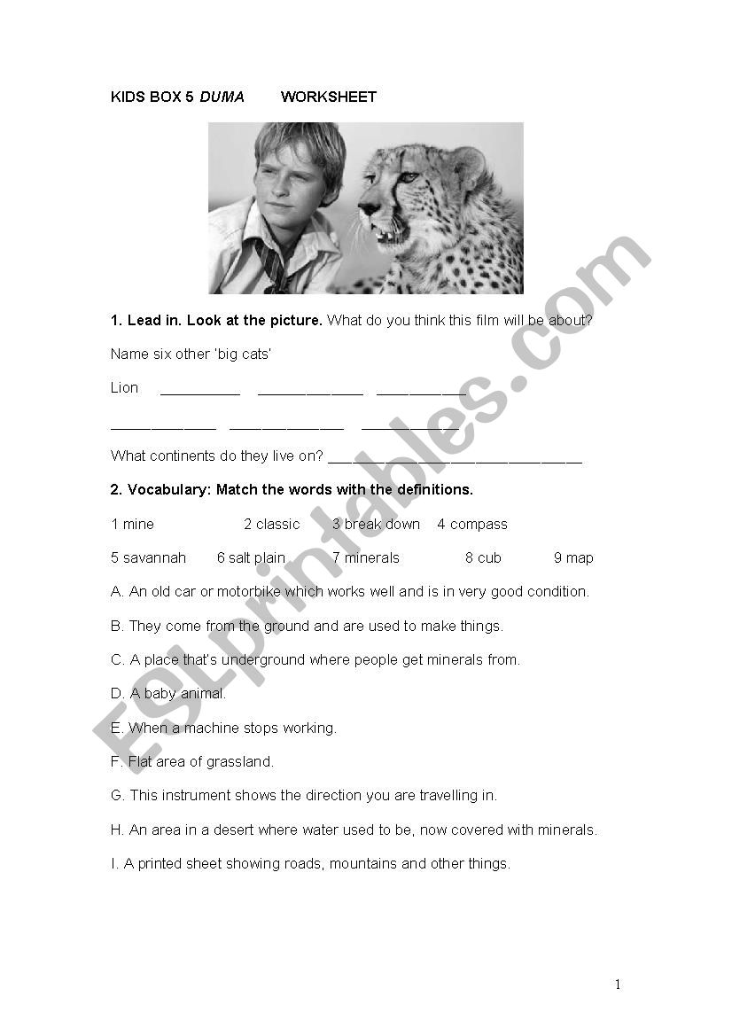 Duma film worksheet worksheet