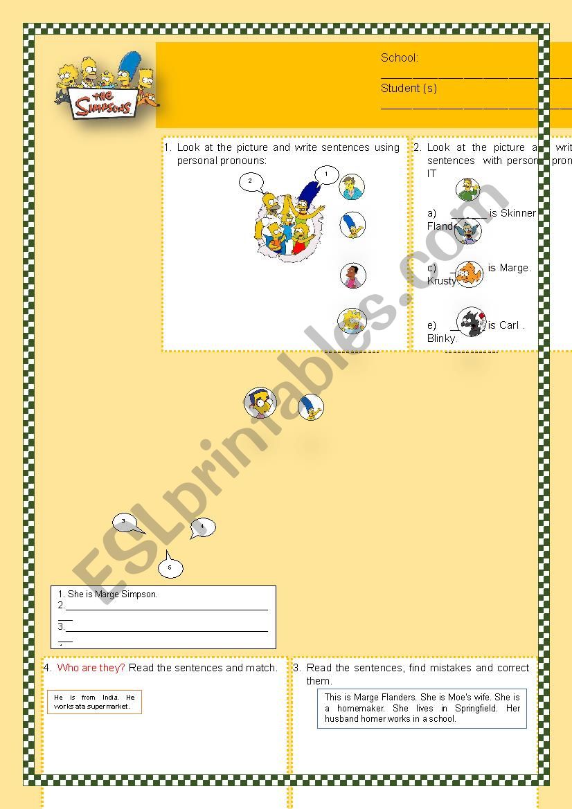 The Simpsons_Personal Pronouns_Writing_Reading_Family Vocabulary