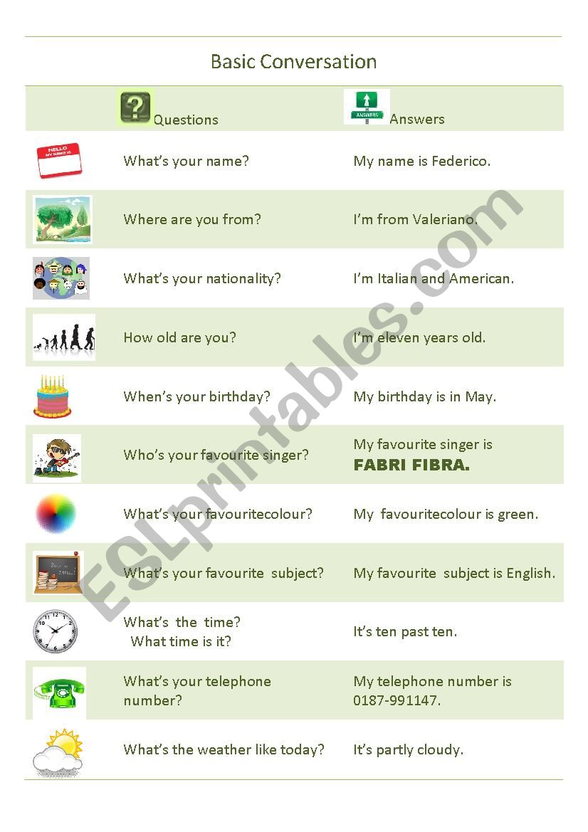 Basic Conversation worksheet