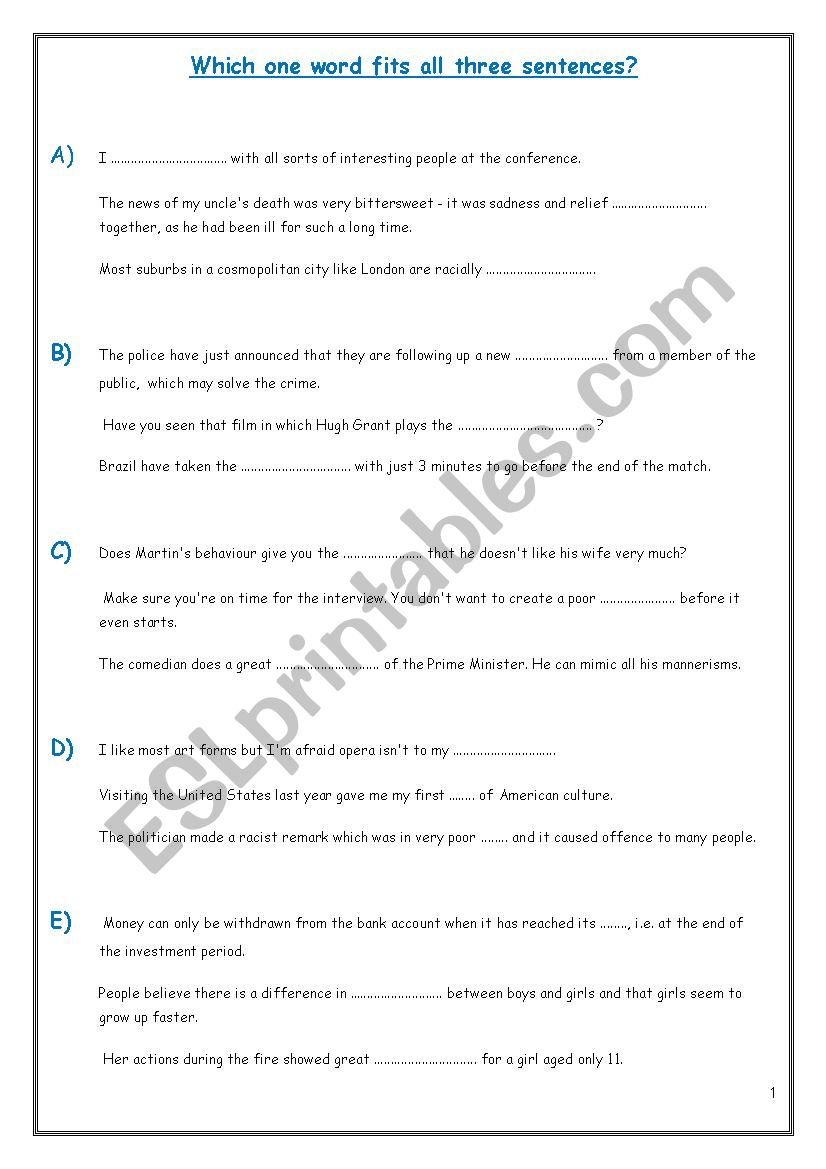 CAE- USE OF ENGLISH - GAPPED SENTENCES (2)