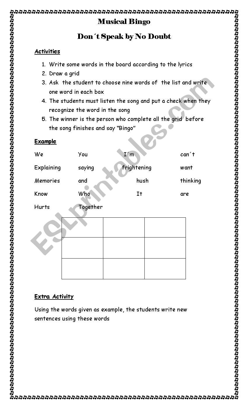 Musical Bingo  worksheet