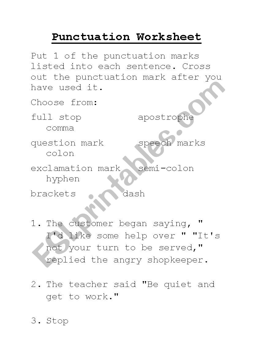 Punctuation Worksheet worksheet