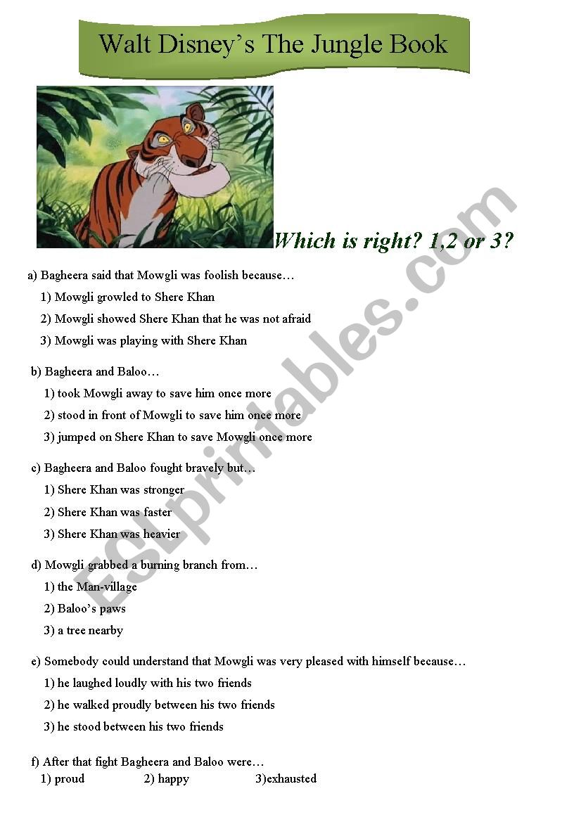 The Jungle book, Walt Disney worksheet