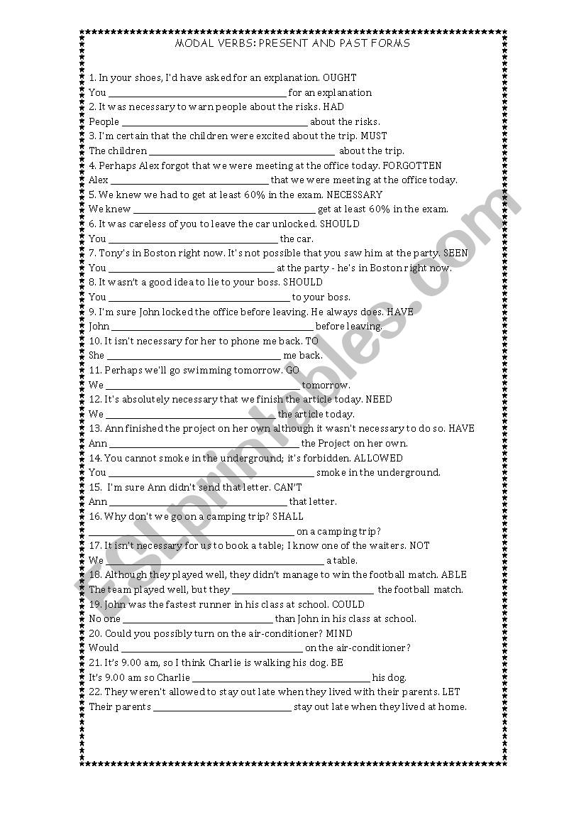 Key Word Transformation MODAL VERBS FCE