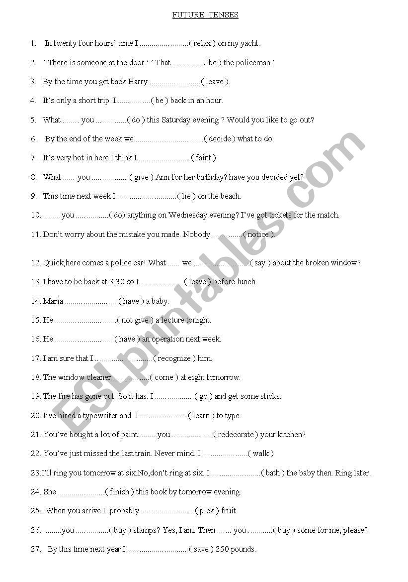 Future tenses worksheet