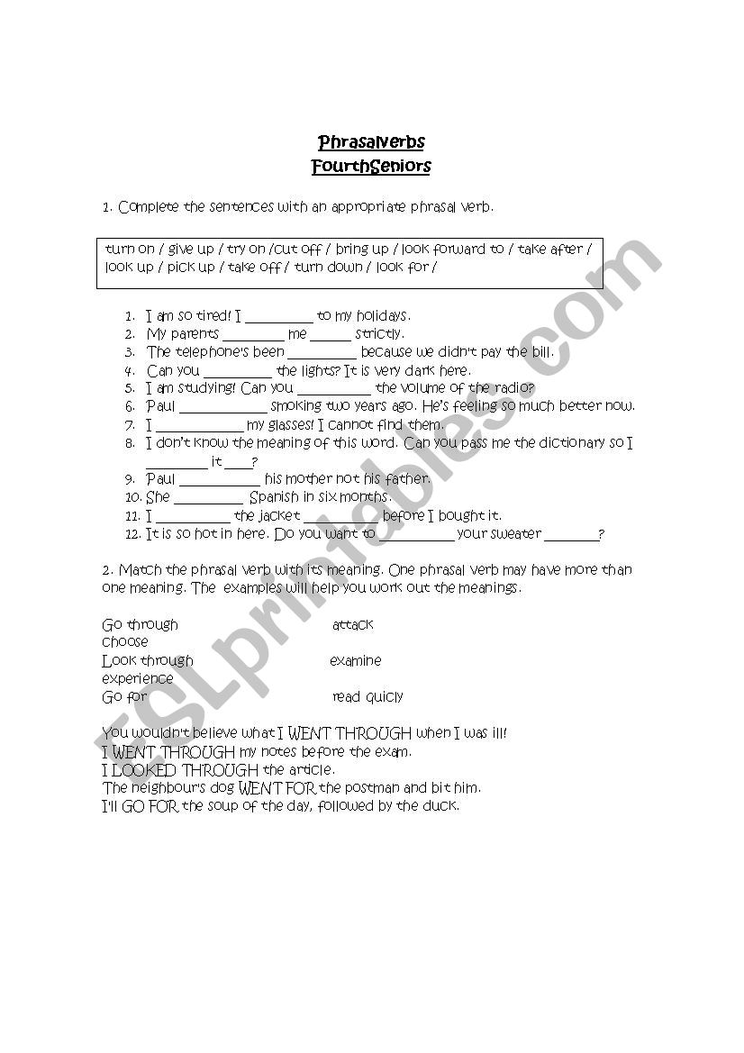 Phrasal Verbs worksheet