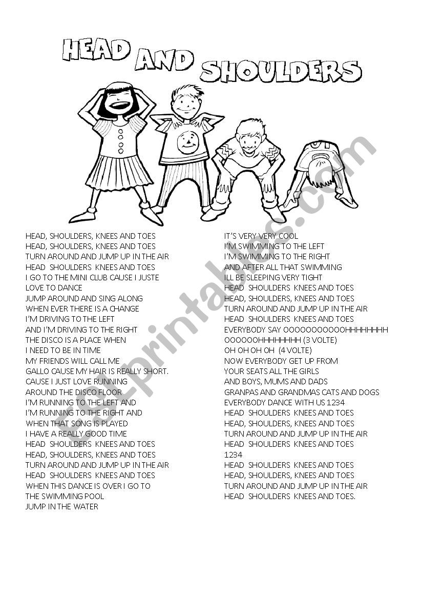 HEAD SHOULDERS KNEES AND TOES worksheet