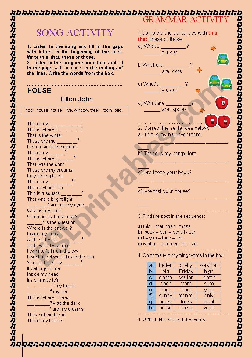 Song Activity_Demonstrative_Spelling