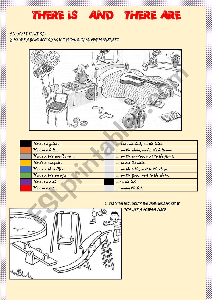 There is_There are_Preprosition of Place_Reading_coloring_drawing