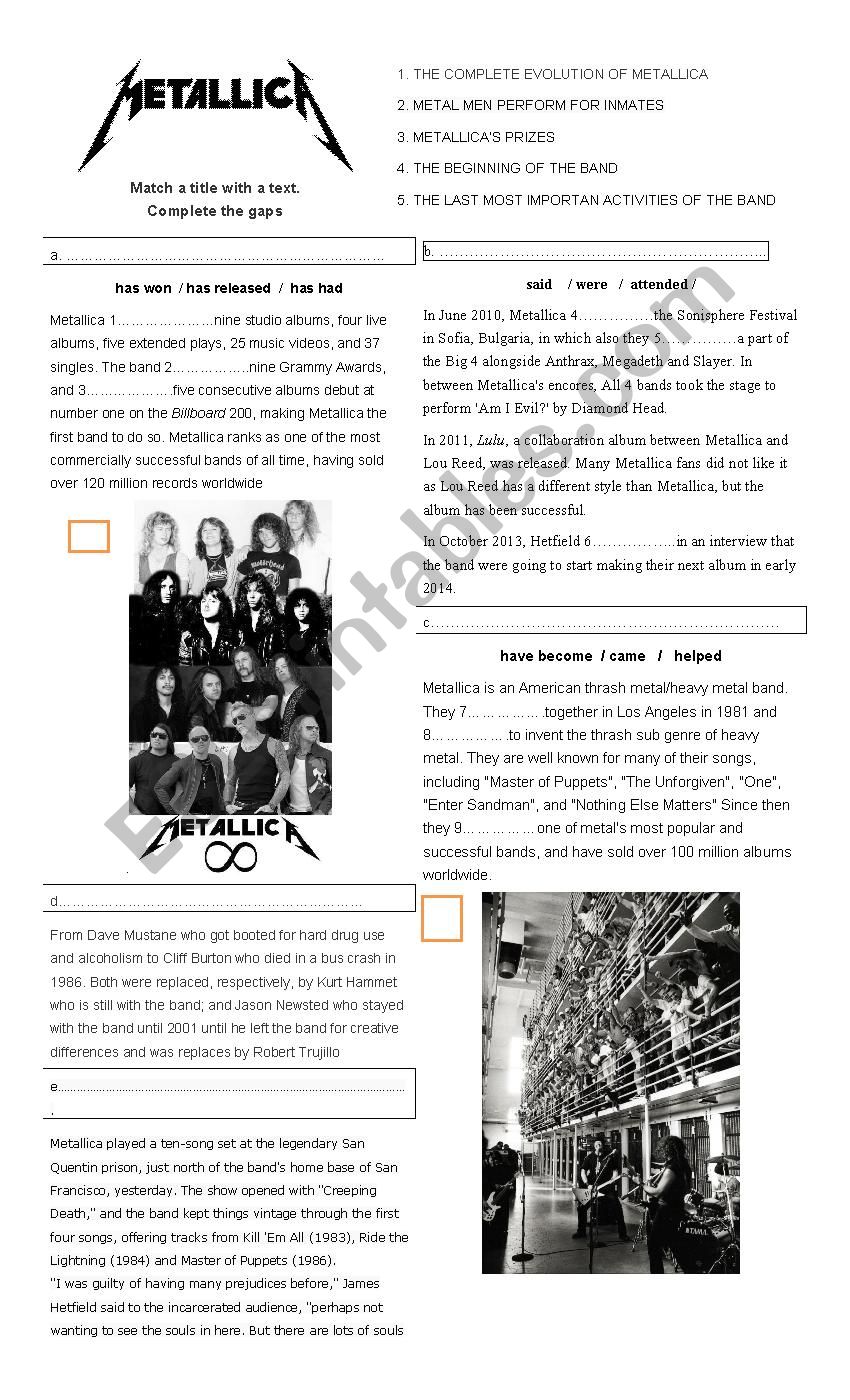 Metallica - Metal rock worksheet