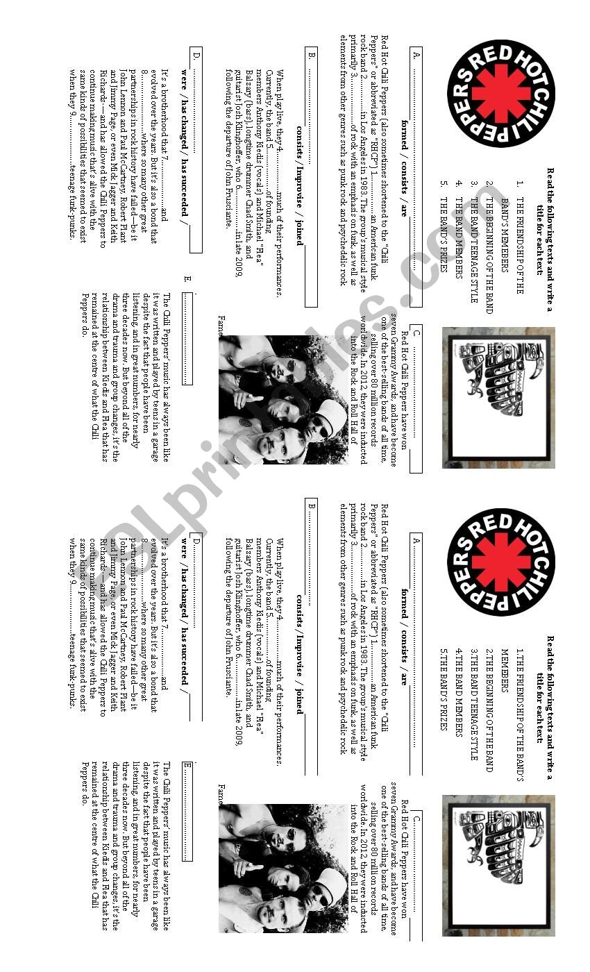 Red Hot Chili Peppers worksheet
