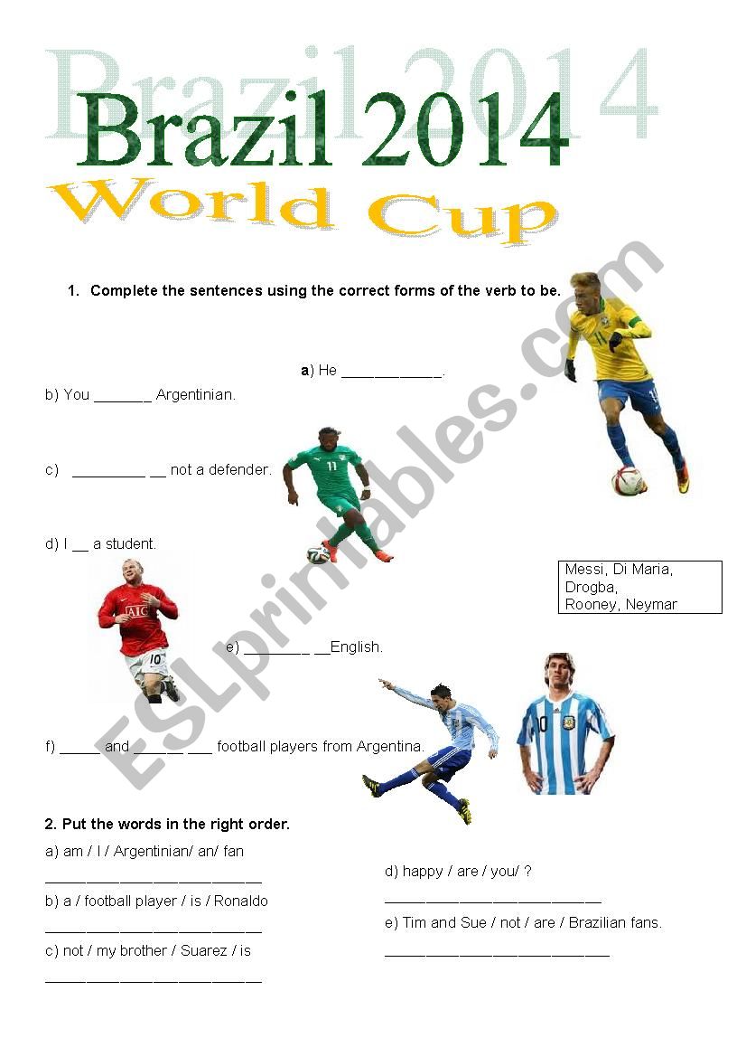 Verb to be World cup 2014 worksheet
