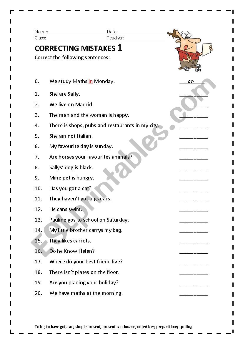 Correcting mistakes 1 worksheet