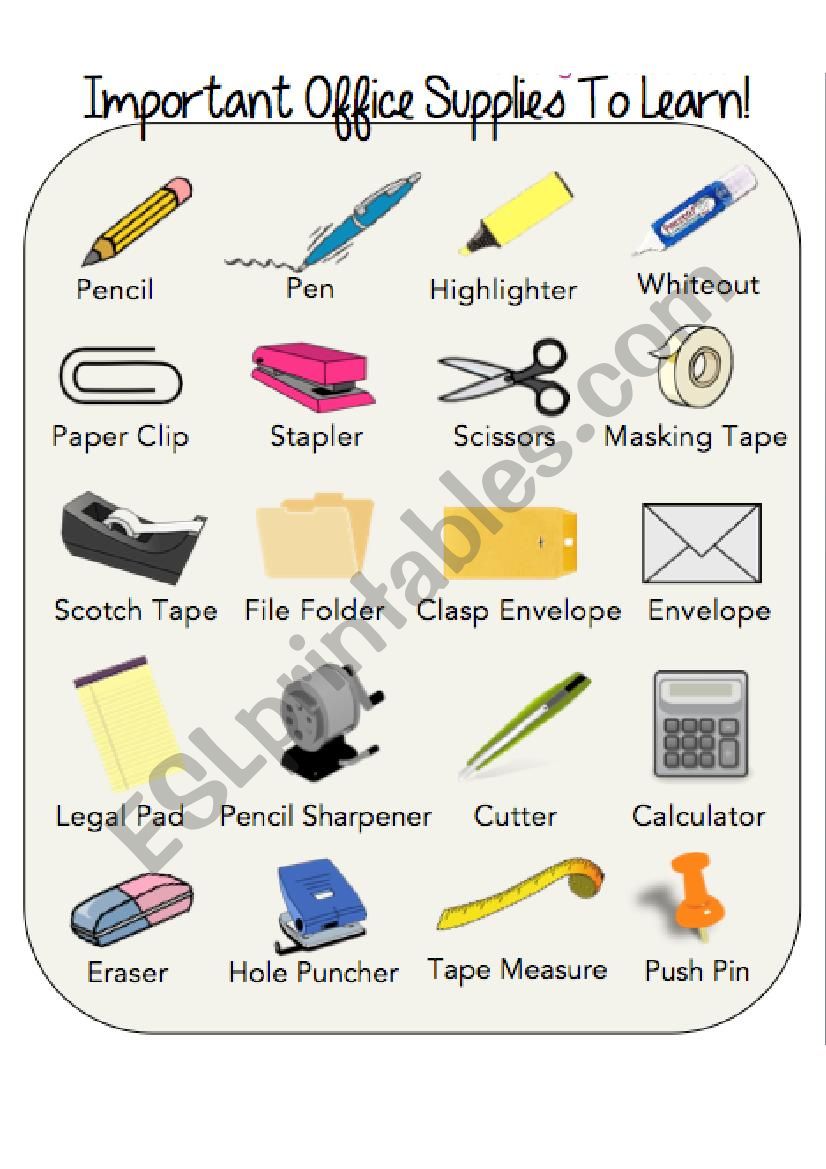Important Office supplies worksheet