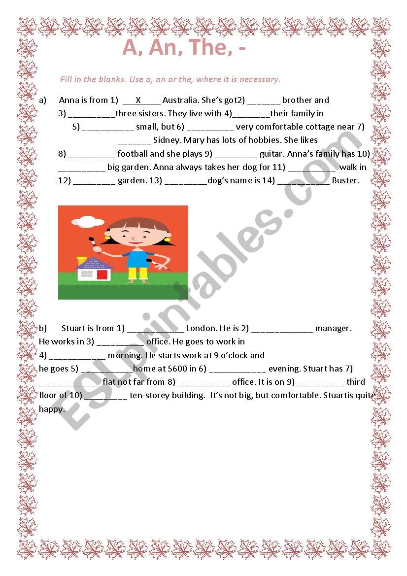 Articles worksheet