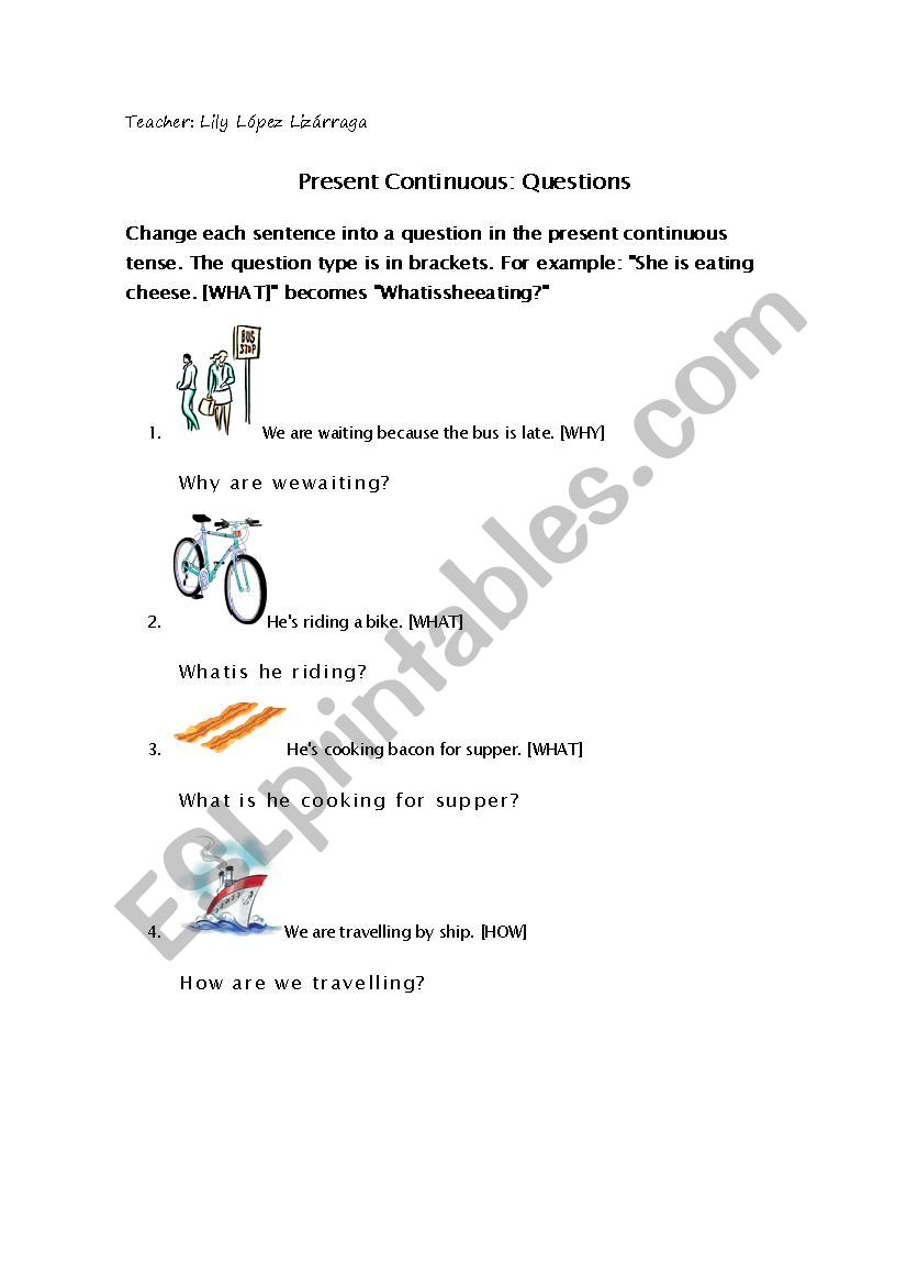 Present Continuous Questions worksheet