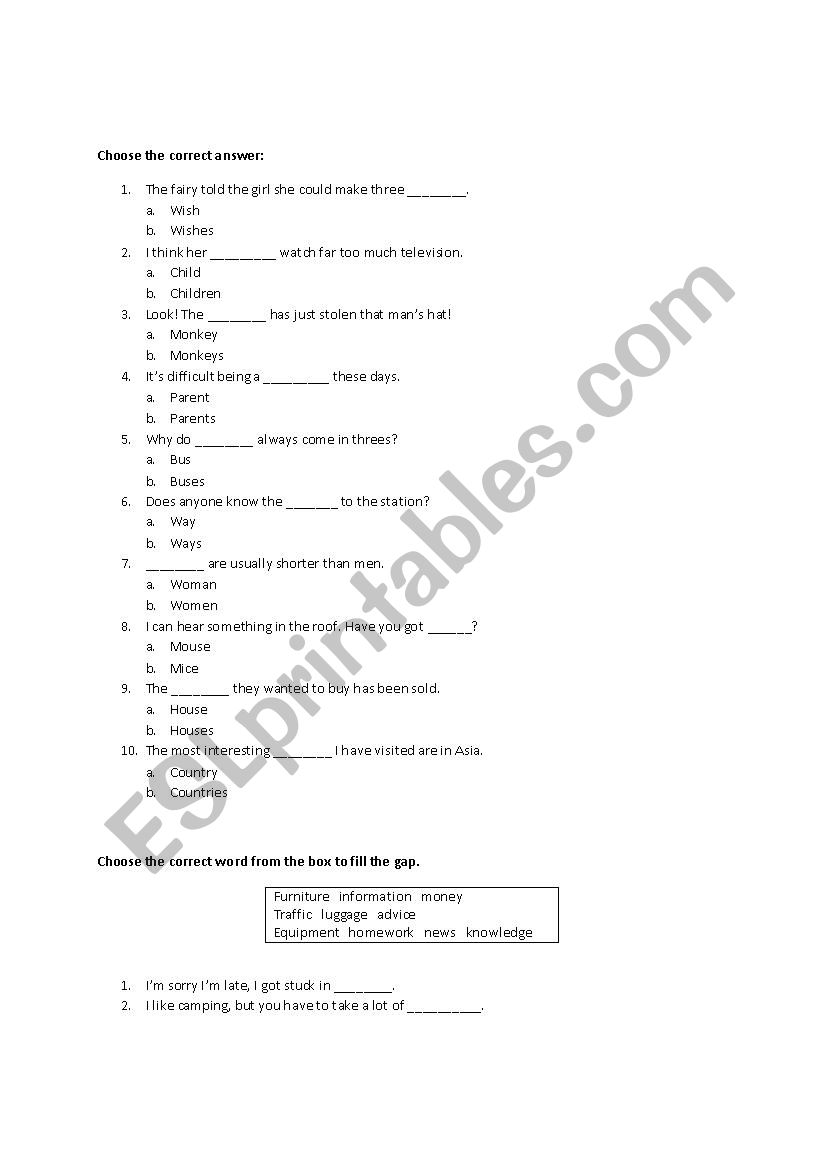 Countable and uncountable nouns