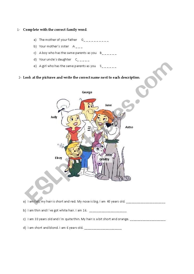 Family and descriptions  worksheet