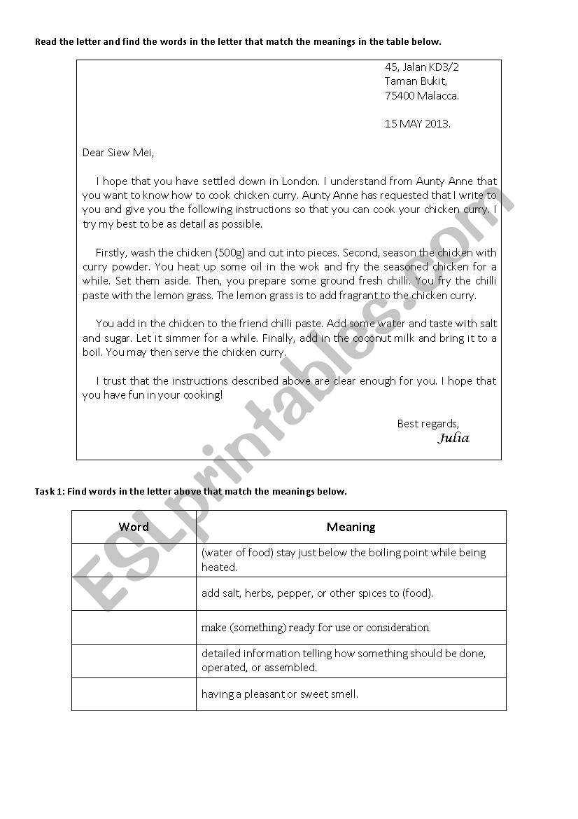 Reading Comprehension worksheet