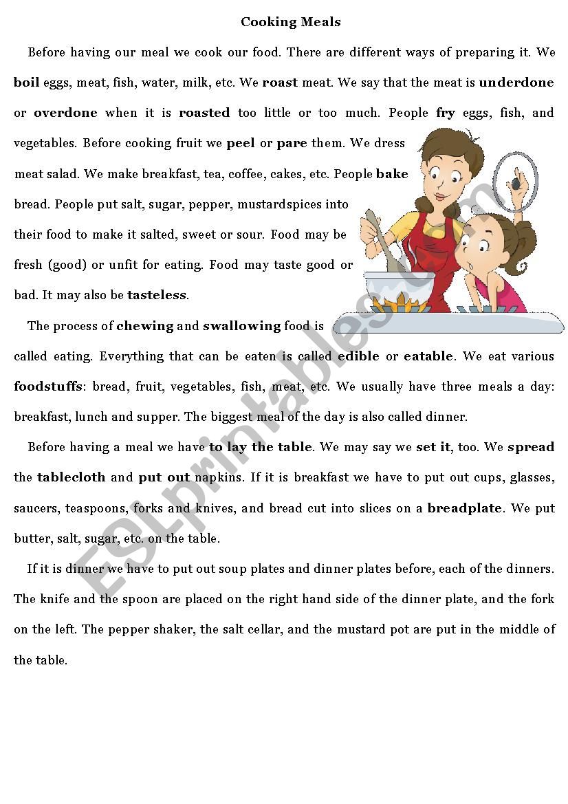 Cooking Meals worksheet