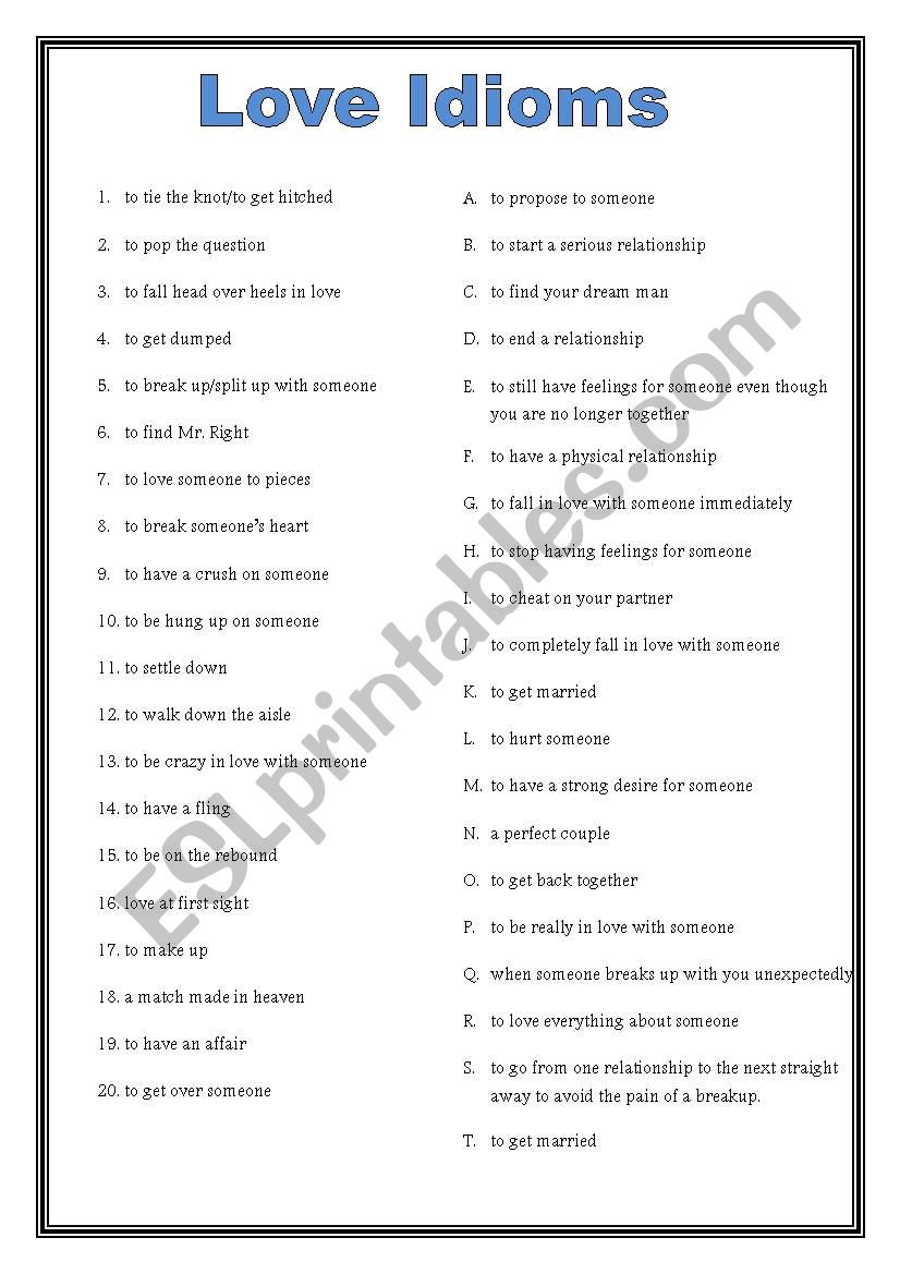 Love Idioms worksheet