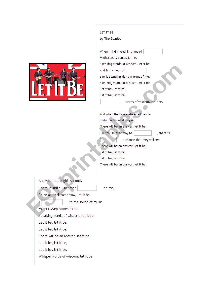 Let it be  worksheet