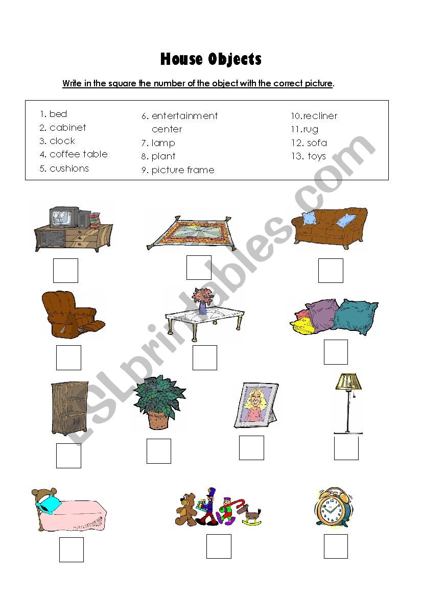 House Objects worksheet