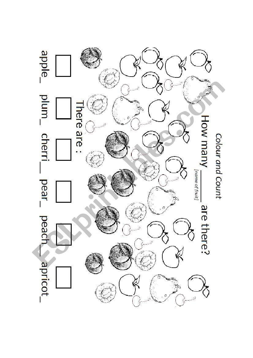 Colour and count fruits worksheet