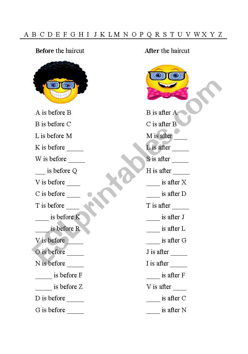 Alphabet - Before and after worksheet