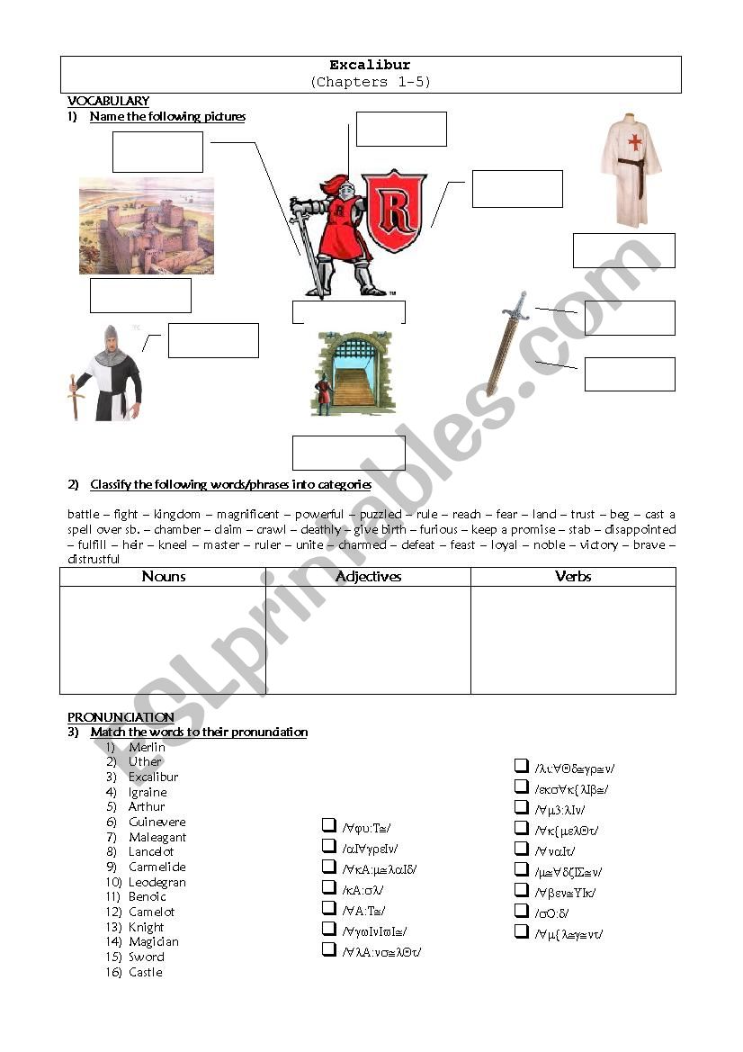 Excalibur worksheet