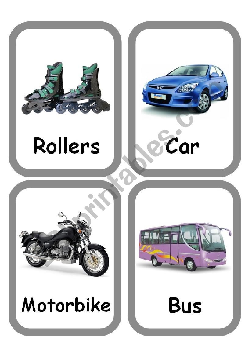 Means of transport Set of FlashCards