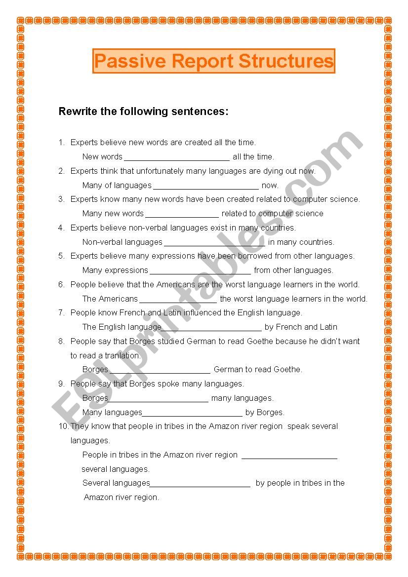 Passive Report Structures worksheet