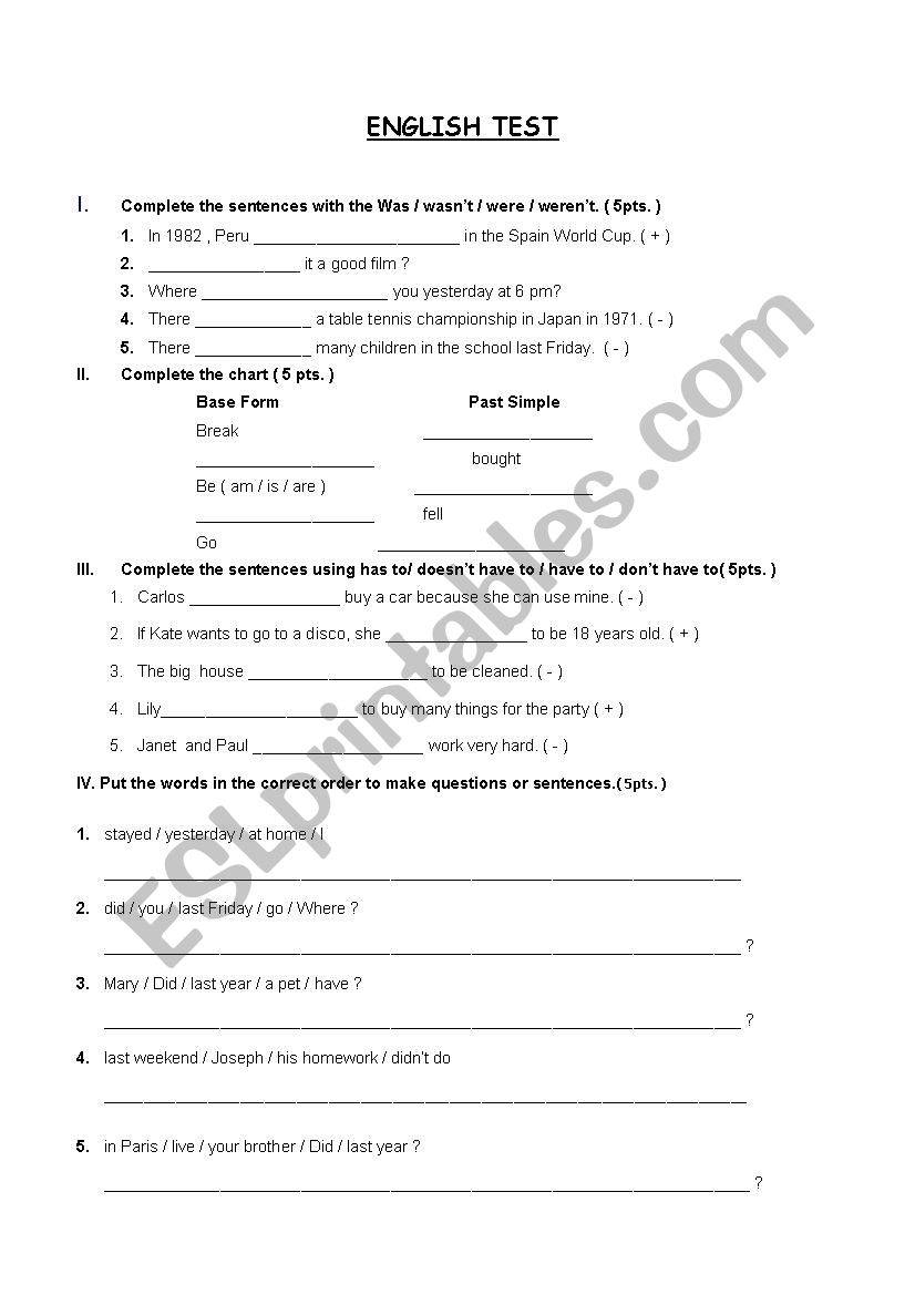 past tense worksheet