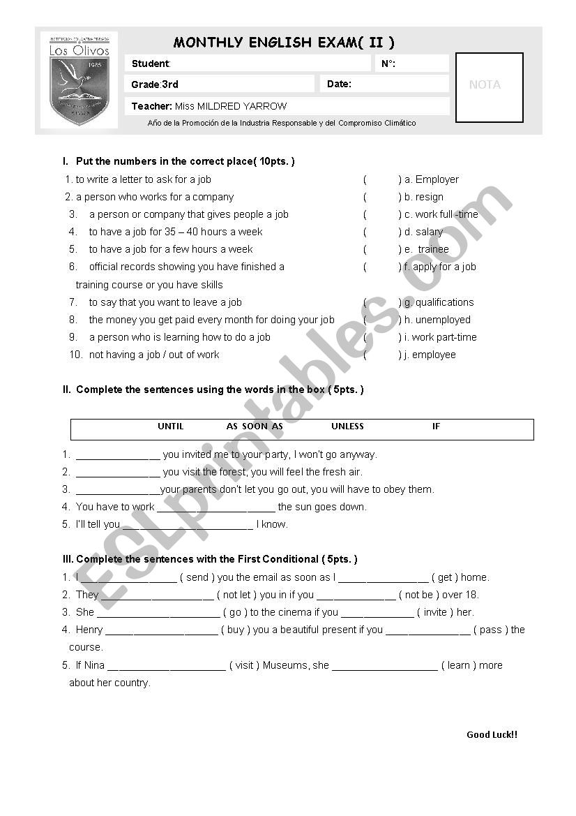 english test worksheet